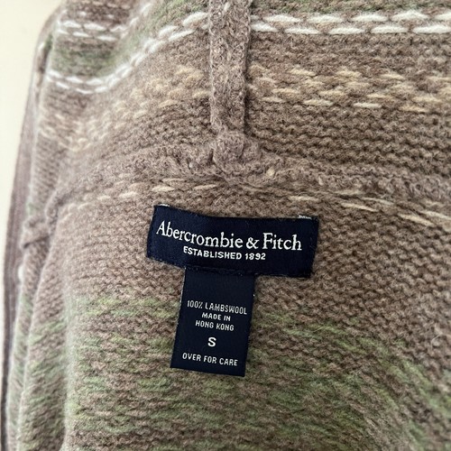 Vintage Y2k Abercrombie & Fitch Lambswool Long Hooded Cardigan sz S Fair Isle - Picture 11 of 11