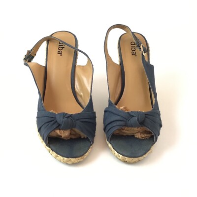 Diba Womens Shoes Wedge Heels Ankle Strap Blue Espadrilles Open-Toe Size 