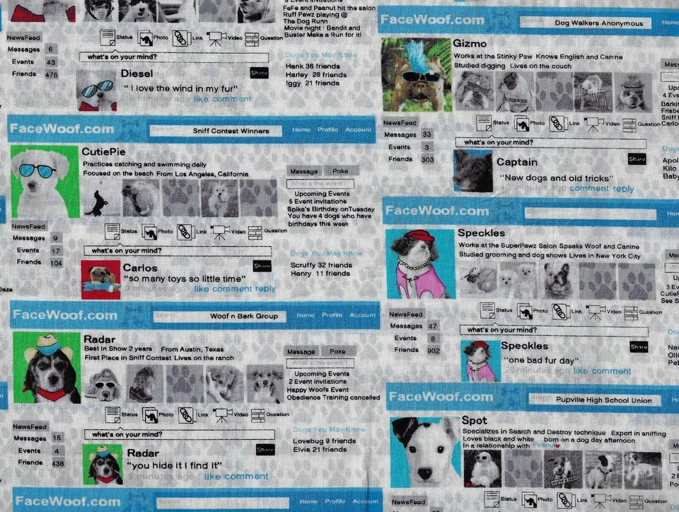 Fabric, Pooch Pals by Maria Kalinowski for Benartex, Dogs on FaceWoof, by/yard - Image 2 of 2