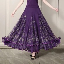 Dance Wear Sequin Mesh Long Skirt Practice Clothes Modern Competition Dress