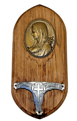 Vintage Holy Water Font Virgin Mary Bronze Signed Escudero Wall