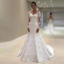 Elegant Mermaid Wedding Dresses Long Sleeves Summer Lace Applique Bridal Gowns