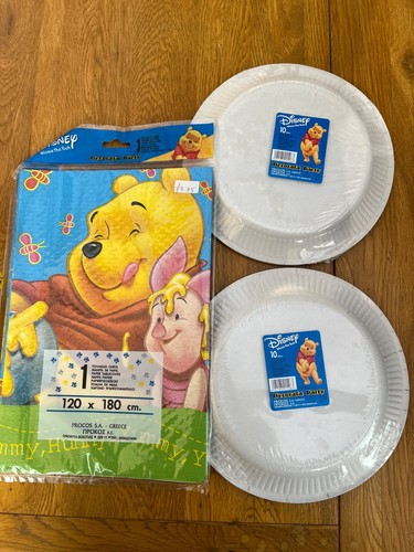 New 20 Winnie The Pooh Paper Plates plus new table cover Made in Greece - Picture 16 of 16