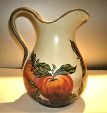 Vtg Large Ceramic Pitcher / Vase Hand Painted Fruit Motif LNT Home 12" T