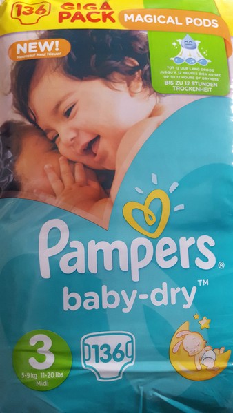 Pampers Baby Dry Nappy Diaper Nappies Size 3 Giga Pack 136 With Air