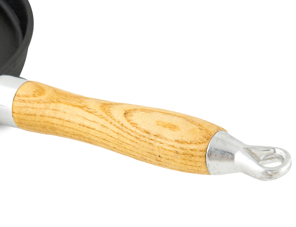 24cm Cast Iron Crepe Pan Cookware Kitchen Skillet w/ Wood Helper Handle