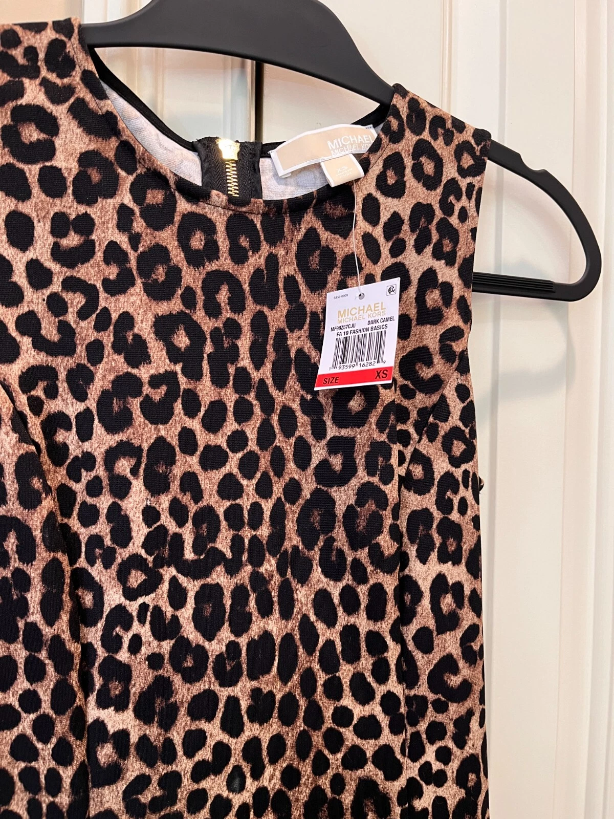 Abito donna Michael Kors stampa leopardata bordo ecopelle a contrasto NUOVO taglia XS