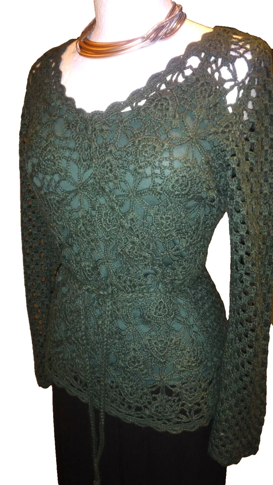 Designer @ BHS Teal Hand-Knitted Wool Blend Wrap Style Jumper & Belt Size 10🌺🌺 - Image 4 of 4