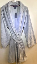 Tommy Hilfiger Womens Embossed Logo Plush Short Robe In Grey  Size S/M and L/XL