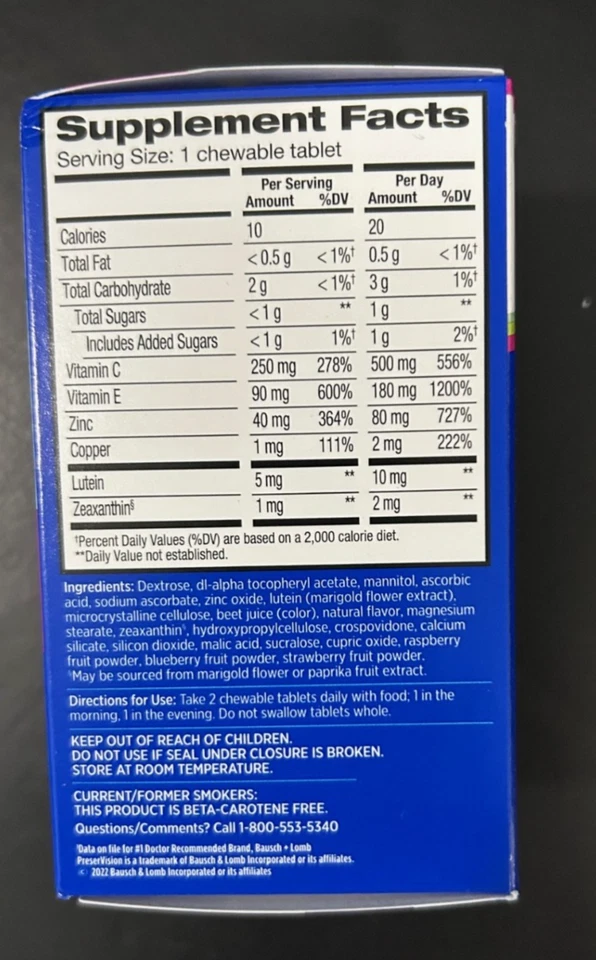 Bausch + Lomb PreserVision Preservision AREDS 2 mastigáveis 60 unidades sabor baga - Imagem 3 de 4