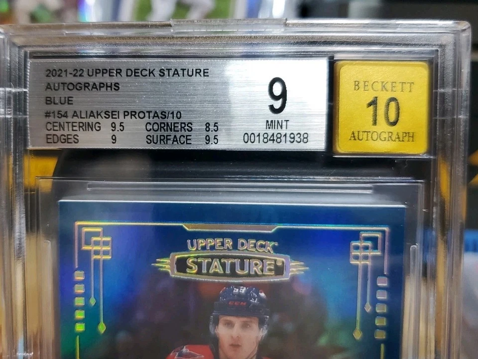 Aliaksei Protas RC BGS 10 /9 2021-22 Upper Deck Stature #154 /10 Blue Autograph  - Image 3 of 4
