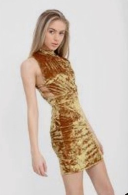 Why So Touchy Crushed Gold Velvet Dress Sz. S