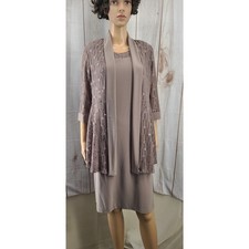 Women's 10P R M Richards 2-Piece Champagne Dress  Jacket Set Lace Sequins