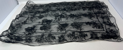 Vintage Black Sheer Floral Nylon/Rayon Scarf Made In Italy 46x16