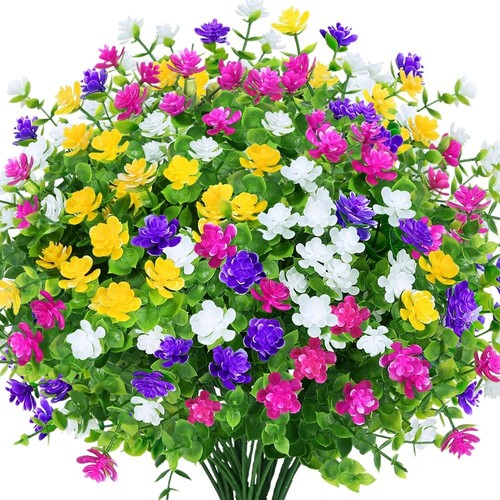 8 Bundles Outdoor Artificial Fake Flowers UV Resistant No Fade Boxwood Faux P...