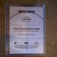 Topps 2025 Finest Autograph Rookie Cade Povich Orioles Serial Numbered /99
