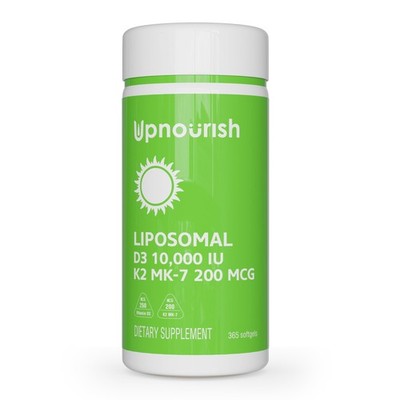 UpNourish Liposomal D3 K2 Vitamin 10000 IU and 365 Count (Pack of 1) 
