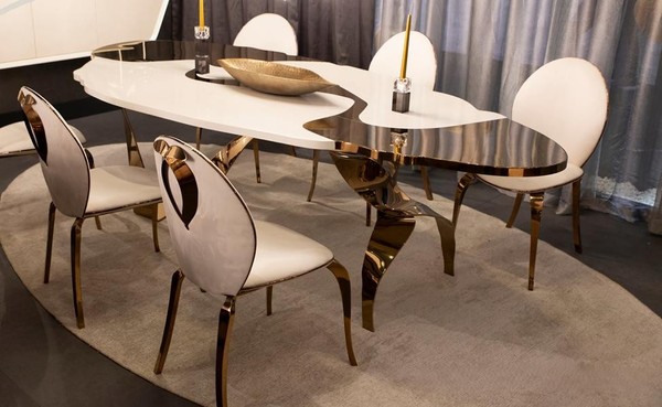 Esszimmer Set Luxus Stuhl Set 6X StüHle Essgruppe Garnitur Gold Weiß Stuhlgruppe-image