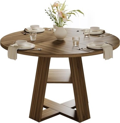 47.2'' Round Dining Table for 4-6, Circle Kitchen Table with Open Storage Shelf,