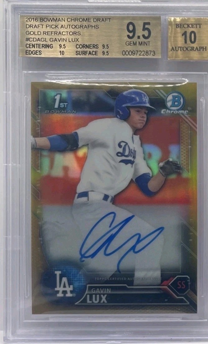 2016 Bowman Chrome Draft Gavin Lux Gold Refractor Auto Autograph /50 BGS 9.5 1ST