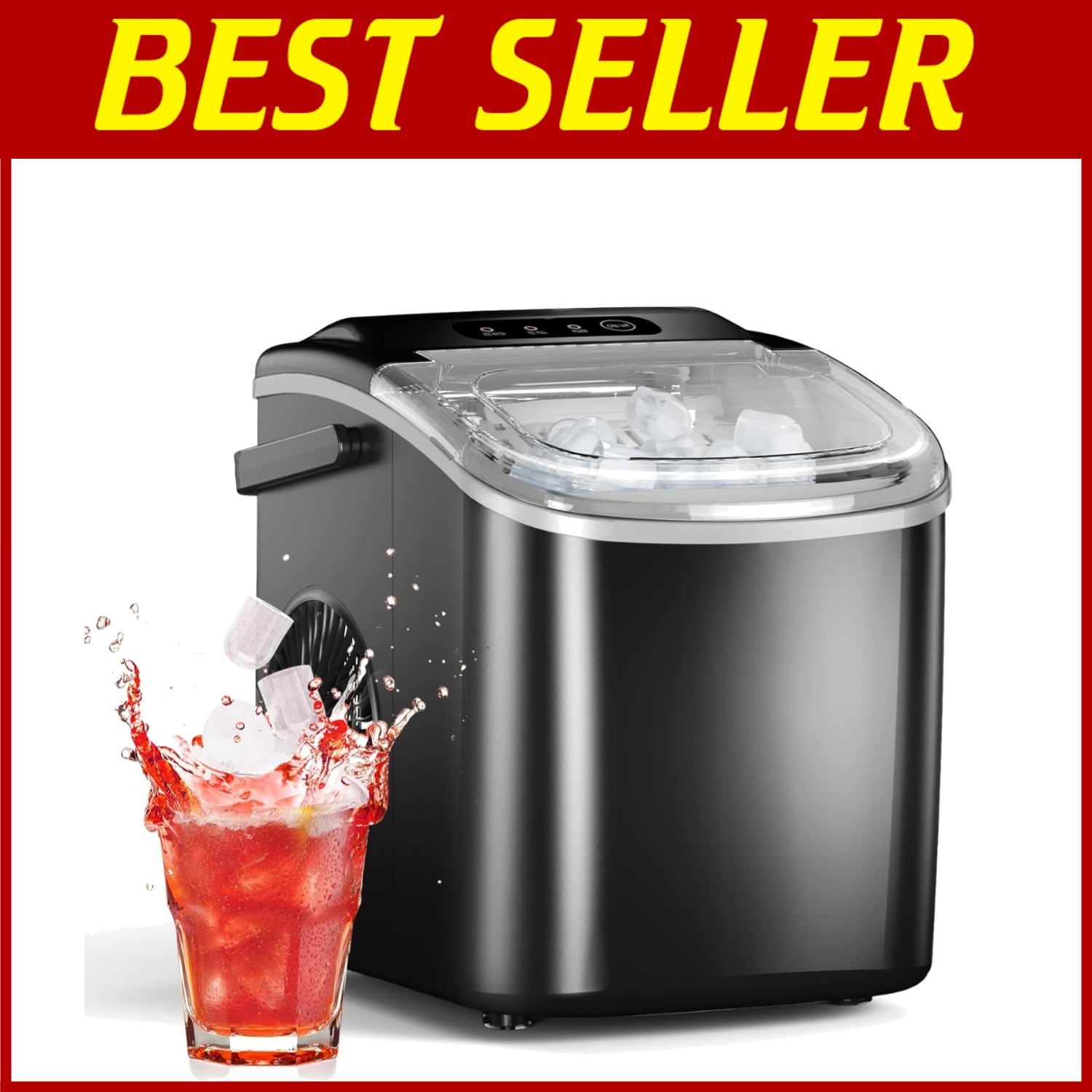 Compact ice maker with viewing window for fast round ice cubes
