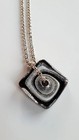 Vintage Murano art glass lampwork modernist pendant black silver aventurine clea