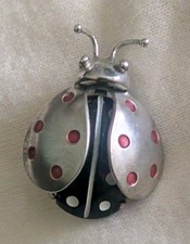 Broche broche insecto esmalte rojo negro Beau plata esterlina ladybug