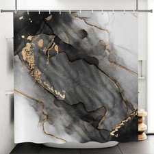 Marble Shower Curtain, Black Gold Ink Texture Bathroom Curtain Modern Abstrac...