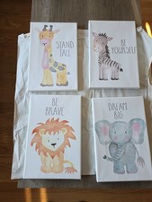 Set of 4 12" X 8" Canvas Prints with Animals - Baby Room