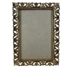 Vintage Gold Tone Metal Picture Frame Roses Flowers 5x7  MCM Hollywood Regency