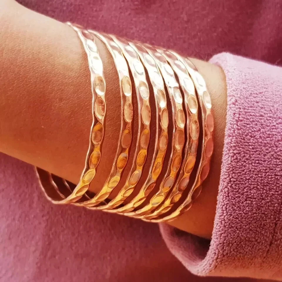 Pure Copper Bangle Set Of 7 Solid Copper Bangle Set of 7 PCs Hammered Bangle All - Image 2 of 4