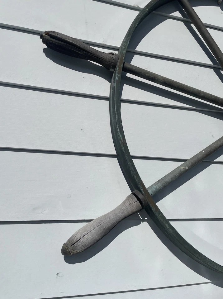 Antique Brass Ship Boat Vintage Nautical 46” Steering Wheel Large Weathered OBO - Image 3 of 4