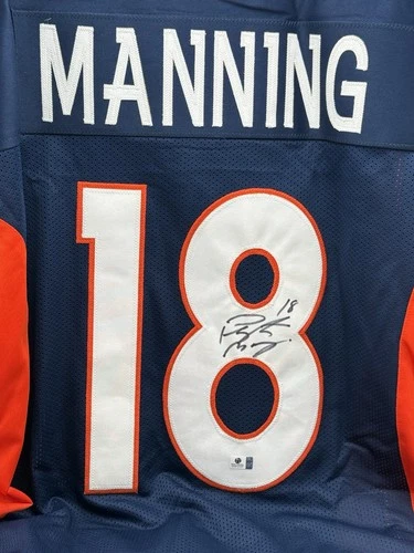 Peyton Manning Signed Denver Broncos Football Jersey 2x SB Champ GA COA NFL HOF