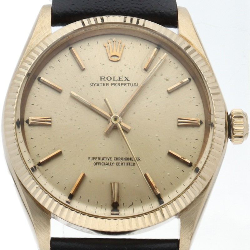 ROLEX Oyster Perpetual Men's Watch Tritium Antique 1005/8(1) K14YG / leather...