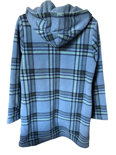 Denim & Co. Size XS Denim Blue Printed Fleece Bonded Sherpa Hooded Coat NWOTS - Picture 2 of 6