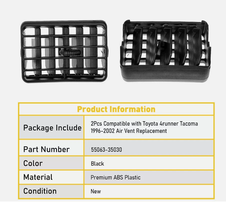 2PC Front Center Dash Air Vent For Toyota Tacoma 4Runner 1996 97 98 99 2000-2002 Foto 3 de 4