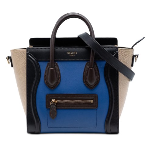 Celine Nano Tricolor Leather Luggage Tote Pre-Loved Black