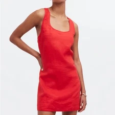 Madewell Cross-Back A-Line Mini Dress Womens 14 Rouge Red Linen Summer