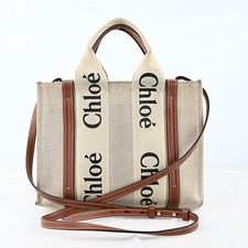 Chloe Woody Small Hand Bag Canvas 2way Beige ...