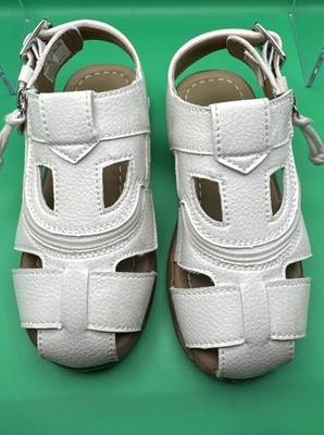 BILLY Girls Easy Slip on Full Zip Sandal Size 12M  Wht Leather Orthopedic Comfy