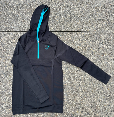 IN HAND GYMSHARK Onyx 5.0 Seamless Hoodie -Black/Onyx Blue