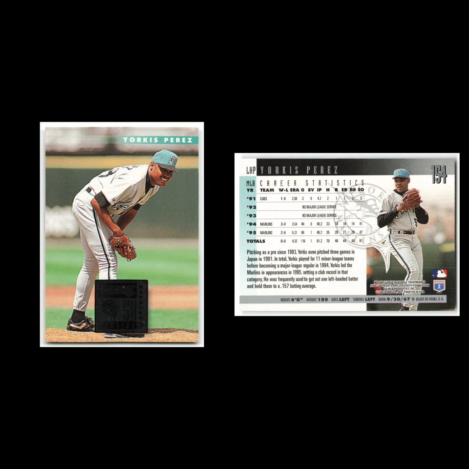 Yorkis Perez #154 1996 Donruss Florida Marlins Baseball Card MLB NM - Image 3 of 3