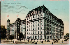 Canada Quebec Montreal Windsor Hotel Facade Carriages Street View 1910 Postcard