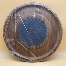 NEW Crate & Barrel Wooden Round Serving Tray with Slate Made In USA
