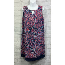 M&Co Summer Shift Dress Chiffon Size 12 Red & Blue Paisley Cottagecore Holiday