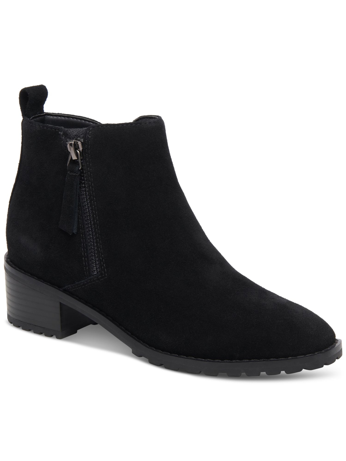 AQUA COLLEGE Womens Black Back Pull-Tab Sanction Block Heel Suede Booties 5.5 M