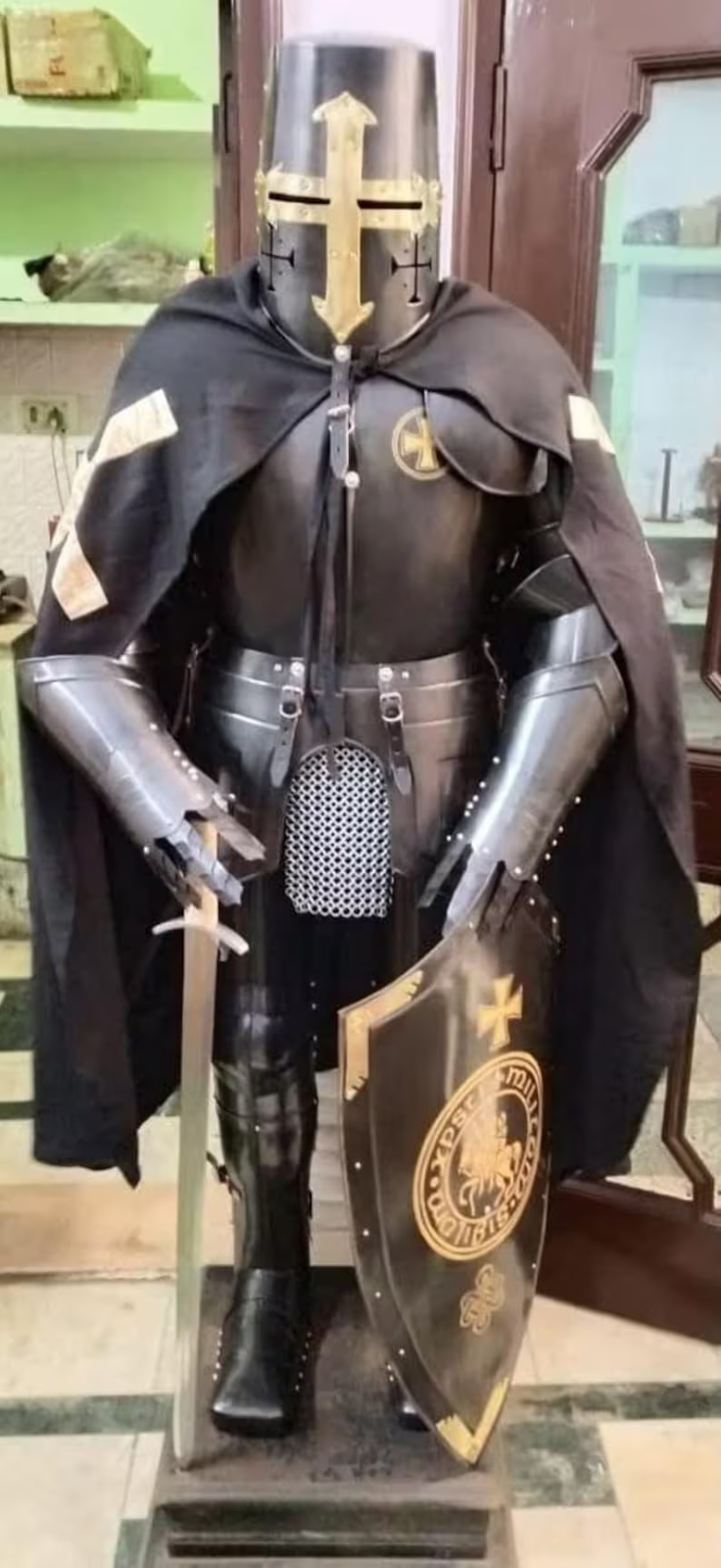 Medieval Blackened Templar Full Body Knight Combat Crusader Armor-image