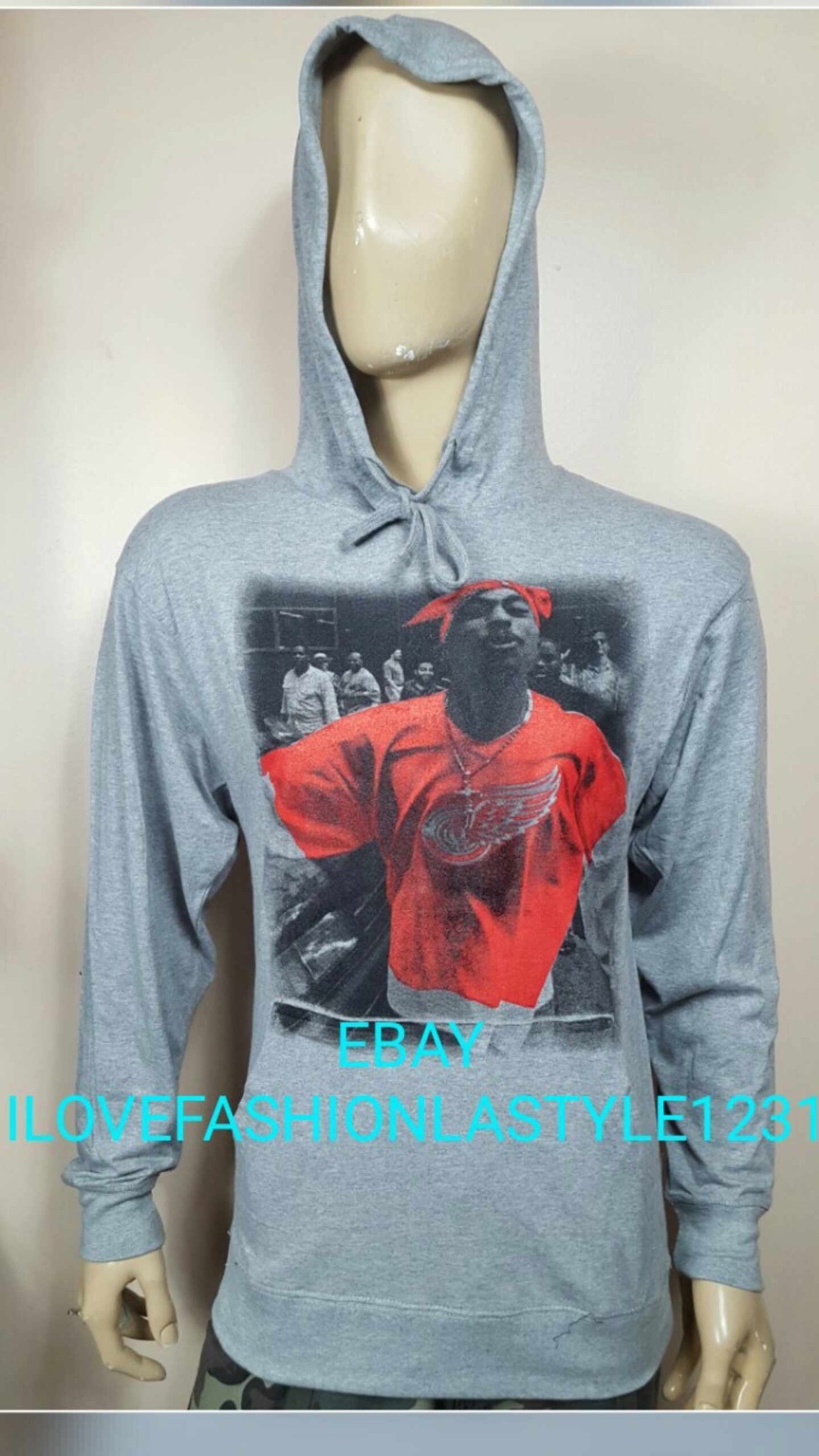Felpa con cappuccio pullover 2PAC ali rosse grigie GRIGIA NWA TUPAC SHAKUR maglia fila OVEST