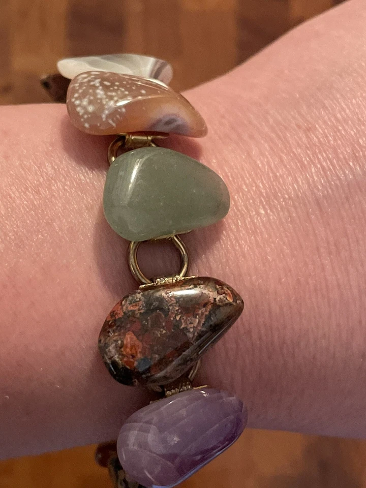 Unique Artisan Multistone Bracelet. Gold Tone. Size 6.8” - Image 4 of 4