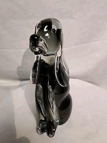Rare Vtg Murano Art Glass Large Dog Figurine Sculpture Smokey Black - Picture 3 of 10